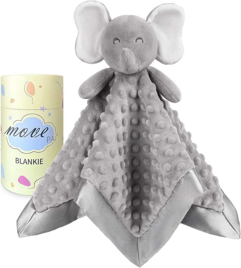 MOVEPAI Baby Security Blanket, Soft Baby Lovey Toy Blanket for Boys and Girls, Snuggle Toy Lovie Newborn Gift, Unisex Baby Plush Gray Elephant 16 Inch - Image 1